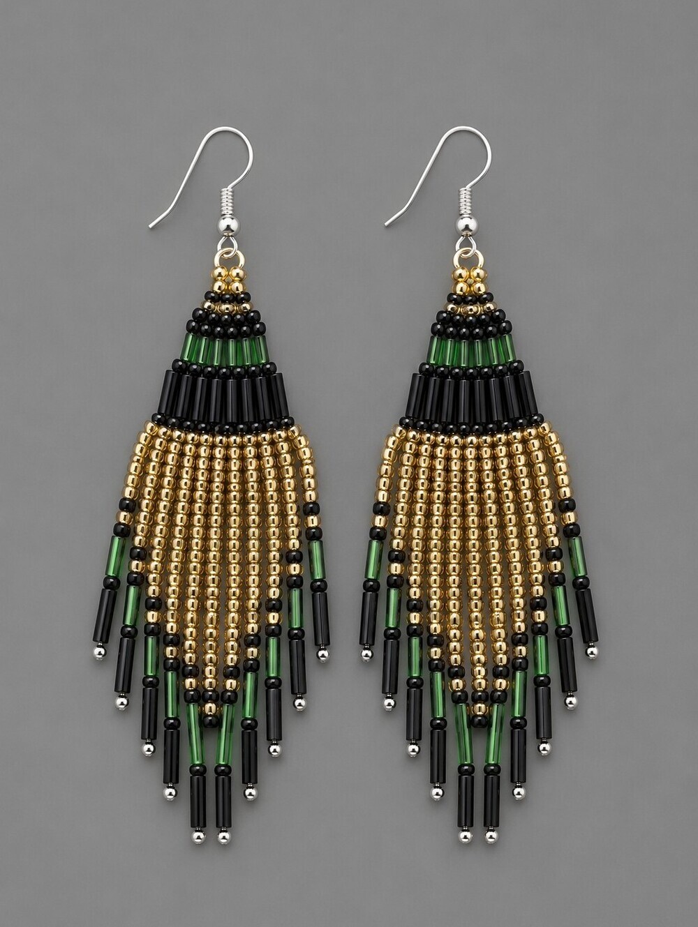 HANDMADE Southwestern Beaded Fringe Dangle Hook Earrings